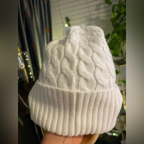 Coach White Knit Beanie with Gold Logo - Picture 8 of 16